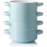 SWEEJAR Ceramic Soup Bowl with Double Handles, 20 Oz Stacked Bowls for French Onion Soup, Cereal, Stew, Chill, Pasta, Set of 