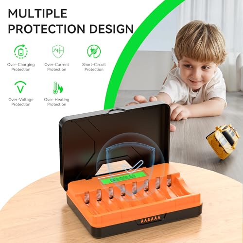 AKTTKA Rechargeable Battery Charger with Intelligent LCD, Charger for NI-MH NI-CD AA/AAA, 8 Slots Charger Rechargeable Batteries AA and AAA