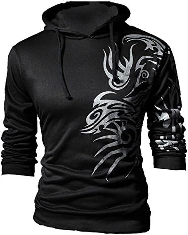 Men's Hooded Sweatshirt Dragon Print Hoodies Tattoo Pullover Crewneck Coat Outerwear