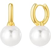 plucar Pearl Earrings for Women, Dainty Hoop Earrings Pearl Earrings for Women Trendy Drop Earrings Hoops Hypoallergenic Huggie Earrings Earrings Jewelry Gifts