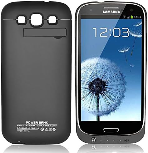 Zeox Samsung Galaxy S3 i9300 External (3200 mAh) Battery Power Pack Case with Media Kick Stand + Free Screen Protector (More Juice to Boost S3 Power) - Black