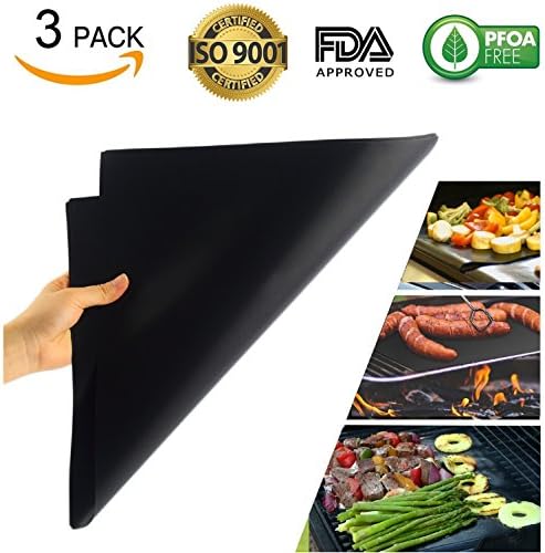BBQ GRILL Mat - Set of 3 - 100% Teflon Non-Stick Heat Resistant Professional Baking BEST Sheet Material Reusable-Reversible 15.75" x 13"