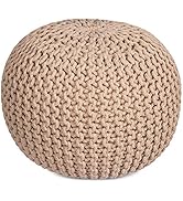 BIRDROCK HOME Round Pouf Foot Stool Ottoman - Knit Bean Bag Floor Chair - Cotton Braided Cord - G...