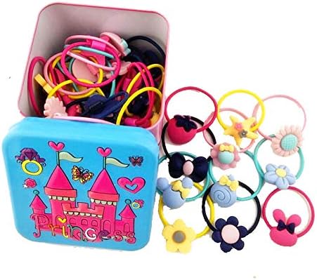 Fashion Flower Bow Cartoon Hair Accessories Fabric Elastic Bands with Tin Box for Baby Girls - 40 Pieces