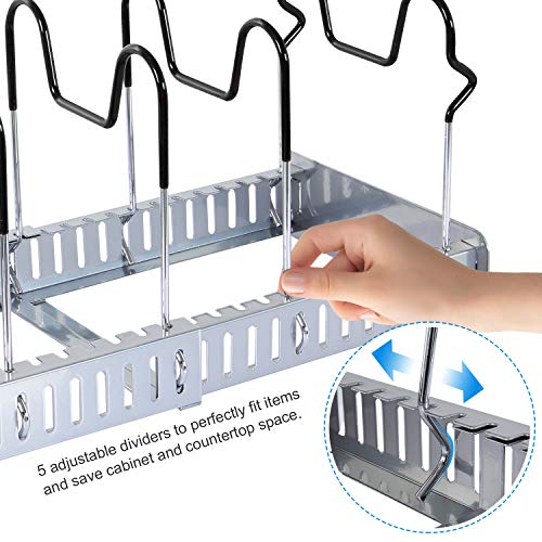 Lifewit Expandable Pan and Pot Lid Organizer Rack Holder Adjustable Kitchen Cabinet Pantry, 5-Tier Compartments Cupboard Bakeware Lid Plate Holder, Silver and Black - Thumbnail 2