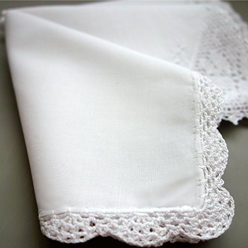 White Crochet Lace Wedding Ladies Cotton Handkerchiefs Hankie Hanky- Set of 3