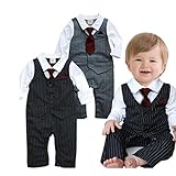 StylesILove Handsome Tie Striped Vest Formal Wear Wedding Baby Boy Romper Oneise