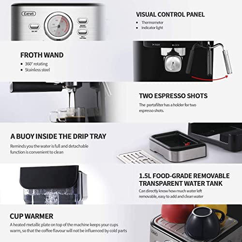 Gevi Espresso Machine 15 Bar Pump Pressure, Expresso Coffee Machine