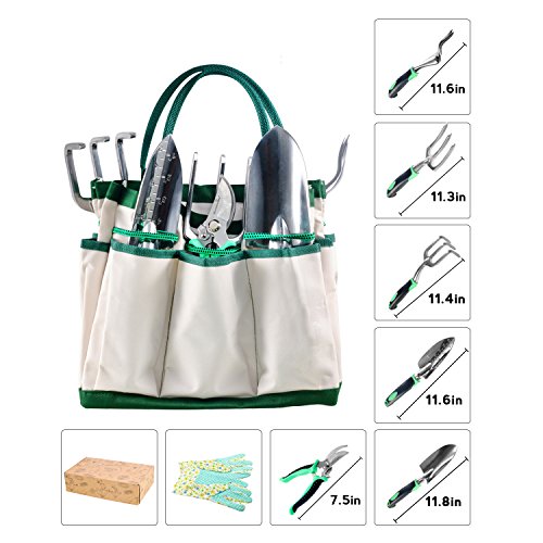 Butterfly Love Garden Tool Set, 6 Piece Stainless Steel Heavy Duty Gardening Kit with Soft Rubberized Non-Slip Handle -Durable Storage Tote Bag and Gloves for Digging Planting