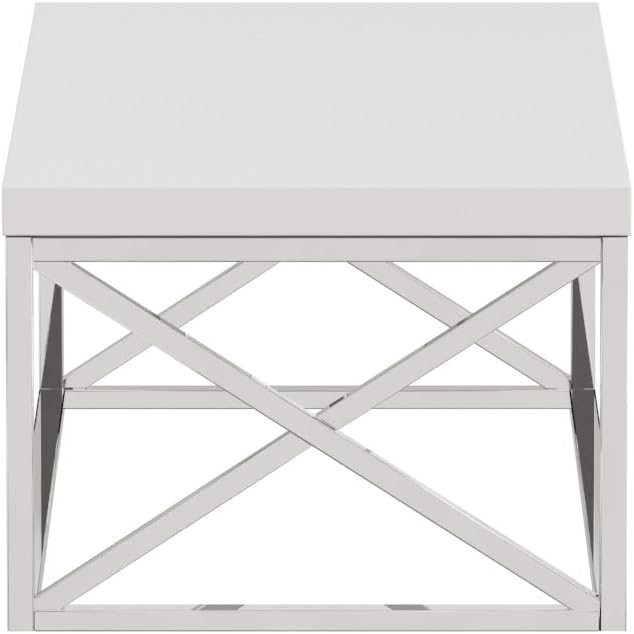 Monarch Specialties Modern Coffee Table for Living Room Center Table with Metal Frame, 44 Inch L, Glossy White / Chrome: Kitchen & Dining