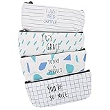 Zicome Canvas Pencil Pen Case Cosmetic Makeup Bag with Sayings, Set of 4