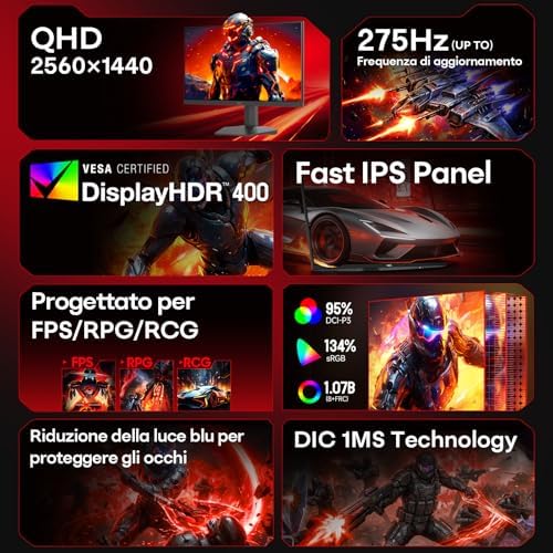 Monitor Gaming Fast IPS 27 Pollici, QHD 260Hz (OC 275Hz), HDR400