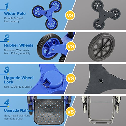Folding Shopping Cart Extended Handle Stair Climbing Cart with Quiet Rubber Tri-Wheels Grocery Foldable Utility Cart with Upgraded Bottom Platform to Prevent Sagging