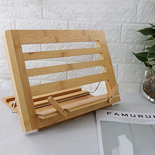 Bamboo Book Stand Display Adjustable Foldable Tray Page Paper Clips ipad Stand/Cookbook Stand/Foldable Tablet PC Textbook/rdy Lightweight Bookstand Textbooks Music Books Bookstands Cook Recipe Stands