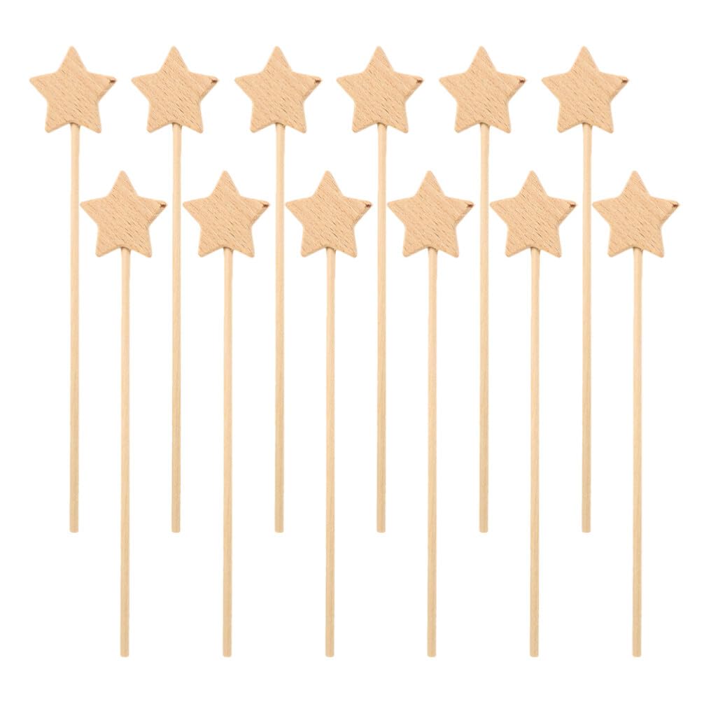Toyvian 12Pcs Unfinished Wooden Fairy Wands Craft Kit, Star Shaped Princess Wand for DIY Projects, Role Play, Party Favors and Kids Activities
