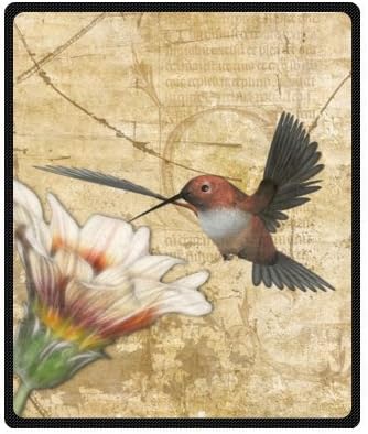 50" x 60" (Medium) Reto Hummingbird Art Beige Blankets Throws Hot Sale / Big Discount