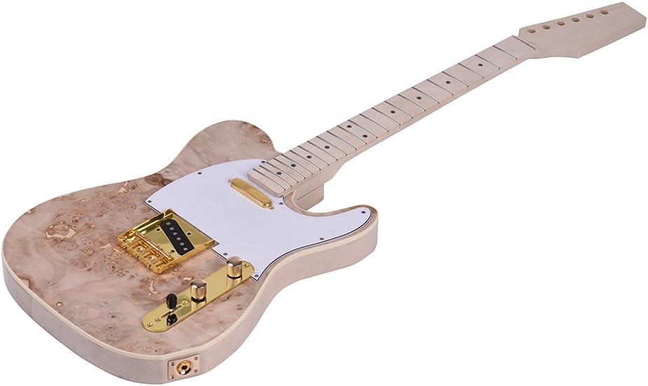 RuleaxAsi TL Tele Style Unfinished Electric Guitar DIY Kit Basswood Body Burl Surface Maple Wood Neck & Fingerboard