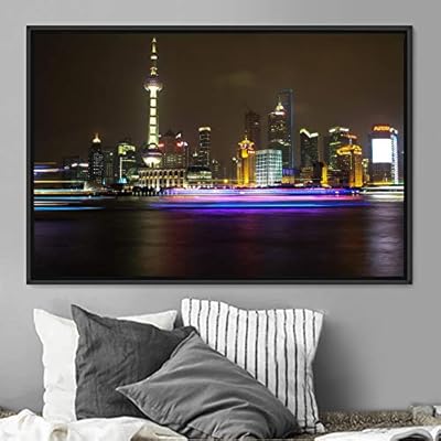 signwin Framed Canvas Wall Art City Illuminations Aerial...