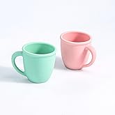 Silicone Baby Training Cup With Handles for Toddlers and Kids, Open Learning Cup 6+ Months, 4 Oz - Set of 2 (Pink & Green)
