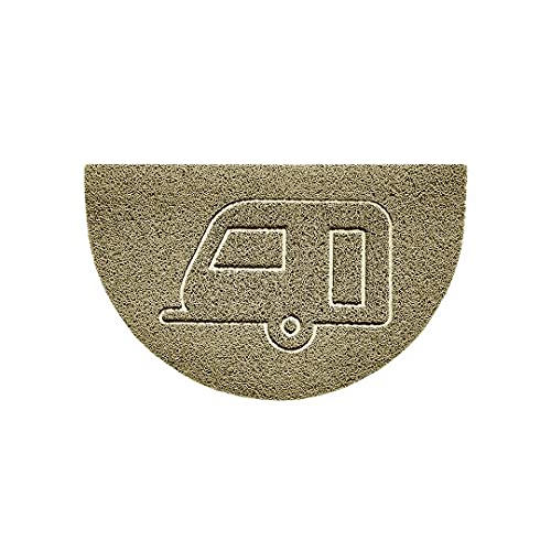 Nicoman Embossed Halfmoon Half Circle Door Mat Dirt-Trapper Jet-Washable Doormat 70x44cm (Beige, CARAVAN Shape) - Use Indoor or Sheltered Outdoor