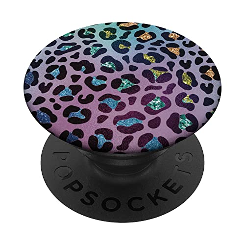 Blue, Purple and Pink Rainbow Leopard Print PopSockets Swappable PopGrip