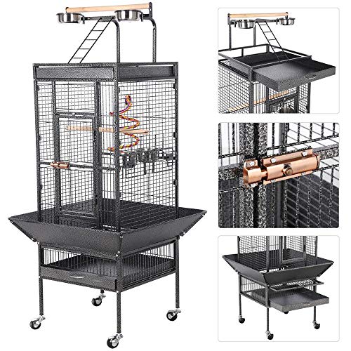 Yaheetech 61-inch Wrought Iron Rolling Large Parrot Bird Cage for Parakeets with Play Top