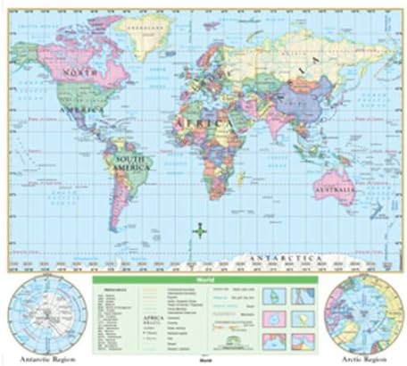 World Essential Classroom Wall Map on Roller w/ Backboard