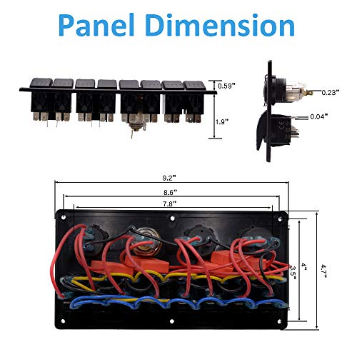 WUPP Boat Rocker Switch Panel Waterproof 8 Gang ON-Off Toggle Switches with Digital Voltage Display 3.1A Double USB Power Charger Adapter 12V Cigarette Lighter Socket for Marine Car Truck Jeep Yacht - Thumbnail 5