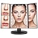 Makeup Vanity Mirror - LED lighted - By King Kosmetics, Magnification (2x,3x), Black Large Trifold Cosmetic Mirror with 21 LED Lights & 180° Adjustable Rotation, Dual Power Supply