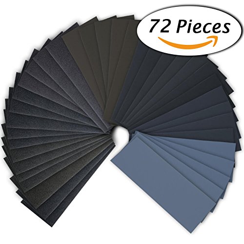 72Pcs 400 to 3000 Grit Wet Dry Sandpaper Assortment 9 x 3.6 Inches for Automotive Sanding, Wood Furniture Finishing And Wood Turning Finishing