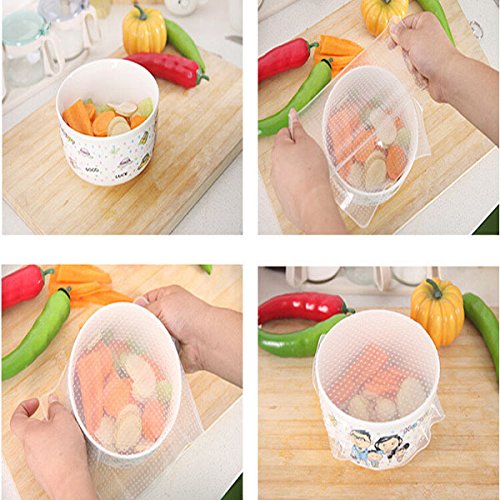 Food Saver! Reusable Stretchy Silicone lidsï¼ŒReusable food wrap, Durable and Expandable to Fit Various Sizes and Shapes of Containers,Dishwasher and Freezer Safe Pack of 4
