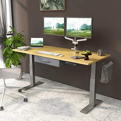 FEZIBO Electric Height Adjustable Standing Desk with Drawer, 48 x 24 Inches Splice Board, Black