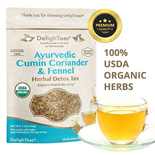DelighTeas Organic Digest & Detox CCF Tea Ayurvedic Cumin, Coriander