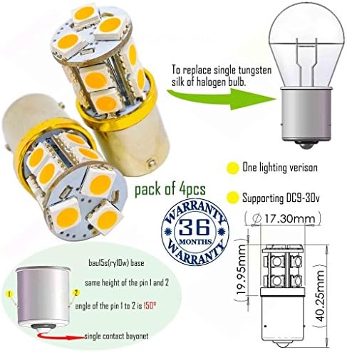 Wiseshine py21w 7507 ry10w py21w 7507 5009 1156py bau15s s25 bulb DC9-30v 3 years quality assurance (pack of 4) bau15s 13smd 5050 Warm white