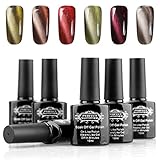 Perfect Summer Gel Nail Polish 3D Magnetic Charming Cat Eye Effect UV/LED Light Soak Off Nail Lacquers French Manicure Nail Art - Pack Of 6, 10ml Each