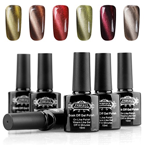 Perfect Summer Gel Nail Polish 3D Magnetic Charming Cat Eye Effect UV/LED Light Soak Off Nail Lacquers French Manicure Nail Art - Pack Of 6, 10ml Each