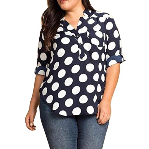 Women Blouse,Haoricu 2017 New Plus Size Women Fashion Summer Polka Dot V-Neck Loose Tops (Asian Size:5XL, Blue)
