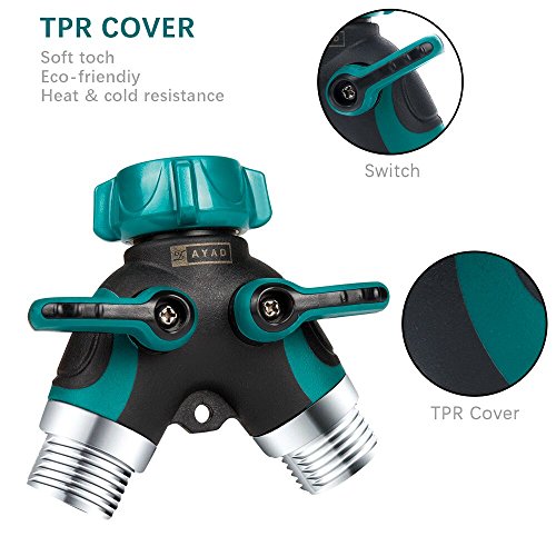 ZAYAD Y Hose Splitter 2 Way, Body Metal Garden Hose Connector with Comfortable Rubberized Grip with Outdoor Faucet, Sprinkler & Drip Irrigation Systems,Bonus Included: 6 Washers (2-Packs)