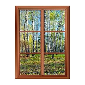 Removable Wall Sticker/Wall Mural - Forest in Spring with White Birch Trees - Creative Window View Vinyl Sticker - 24"x32"
