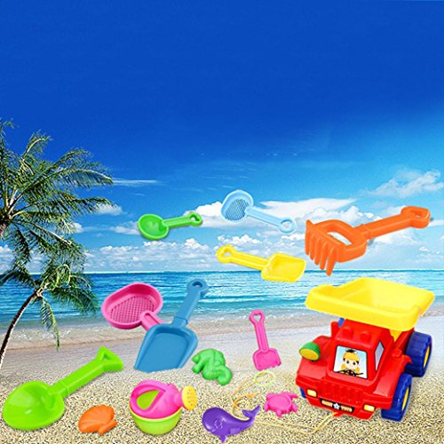 Beach Toy,Yeefant 14Pcs Random Cartoon Tiny Education Hand Building Game Kids Toys,Summer Assembly Bucket Set Spade Shovel Rake Water Tools Children Outdoor Toys for Boy Girl,Beautiful Sand Castle