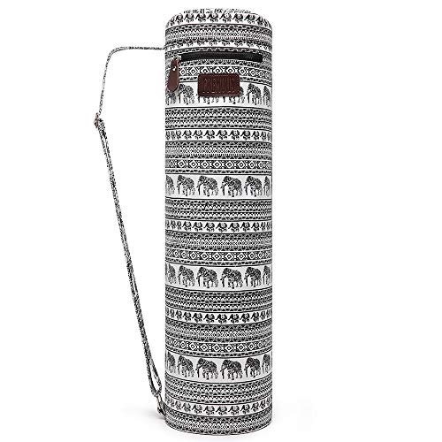 Fremous Yoga Mat Bag,Full-Zip Exercise Yoga Mat Carry Bag for Women and Men - Double Storage Pocket,Easy Access Zipper, Adjustable Shoulder Strap and Handle,Fits Most Mats(Black Elephant)