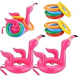 WATINC 12 Pack Inflatable Flamingo Ring Toss Game, Flamingo Head Target Toss Express Inflatable Set, Perfect for Pool Party Float Fun, Luau Decorations, Family Reunion or Summer Get-Together