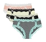 4 Pack: Free to Live Women's All Over Lace Trim Hipster Cotton Panties (Medium)