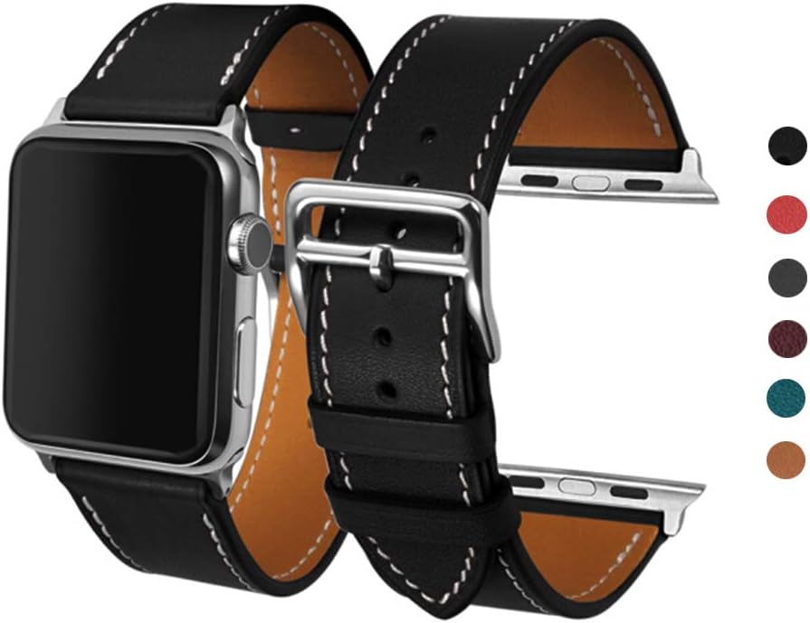 CAILIN Band iWatch Series 1 Series 2Series 3, Luxury Genuine Leather Smart Watch Band Strap Single Tour Replacement 38mm 2015 & 2016 &2017 All Models(Black)