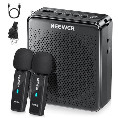 NEEWER VA02 Amplificador de Voz con micrófono inalámbrico, Mini USB C portátil, Recargable con cancelación de Ruido, megáfono y micrófono, Juego de 10 Horas, Rango de 15 m para Profesores y guías