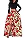 Lovezesent Women's African Floral Printed High Split Maxi Skirt Large Red