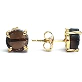Gempires Natural Raw Gemstone Stud Earrings for Women | Handmade Raw Crystal Prong Setting Earrings | Hypoallergenic Gold Plated Minimal Studs | Unique Gift Jewelry for Her (Multiple Gemstone Options)