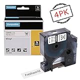 Industrial Dymo Rhino Permanent Vinyl 18444 Labels Tape Compatible with DYMO Rhino 4200,5000,5200,6000,RhinoPro Label Maker, Industrial LabelWriter, Black on White, 1/2