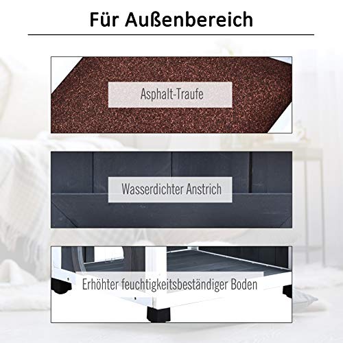 PawHut Katzenhaus für DrauÃen 2-stöckiges Katzenhaus aus Tannenholz, wetterfest Katzenhütte mit Asphaltdach, Blau, 59 x 55 x 109 cm – Bild 6