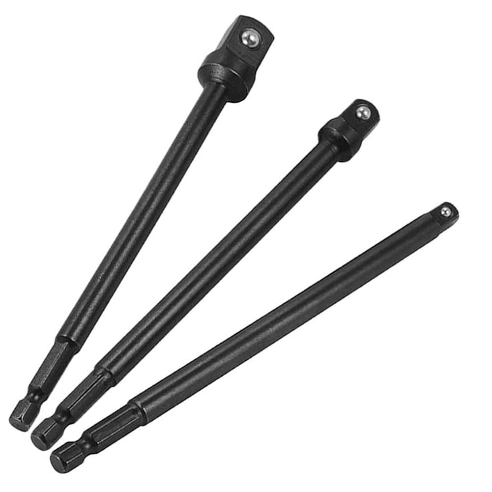 Bestgle 3pcs Socket Adapter Impact Driver Extension Set, 1/4" Hex Shank to Square Socket Drill Bits (1/4", 3/8", 1/2" Drive), 150mm/5.9" Length, Chrome Vanadium Steel